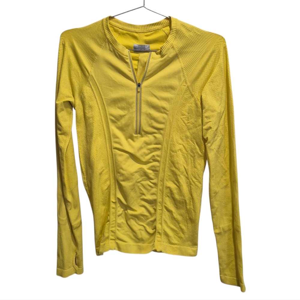 Athleta Size Small Fast Track Long Sleeve Bright Yellow Pullover Shirt Half Zip